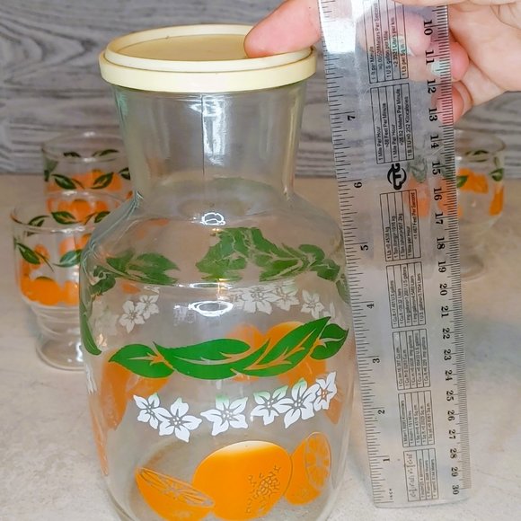 Vintage Orange Juice set, juice glasses & refrigerator bottle with oranges print - Picture 2 of 3